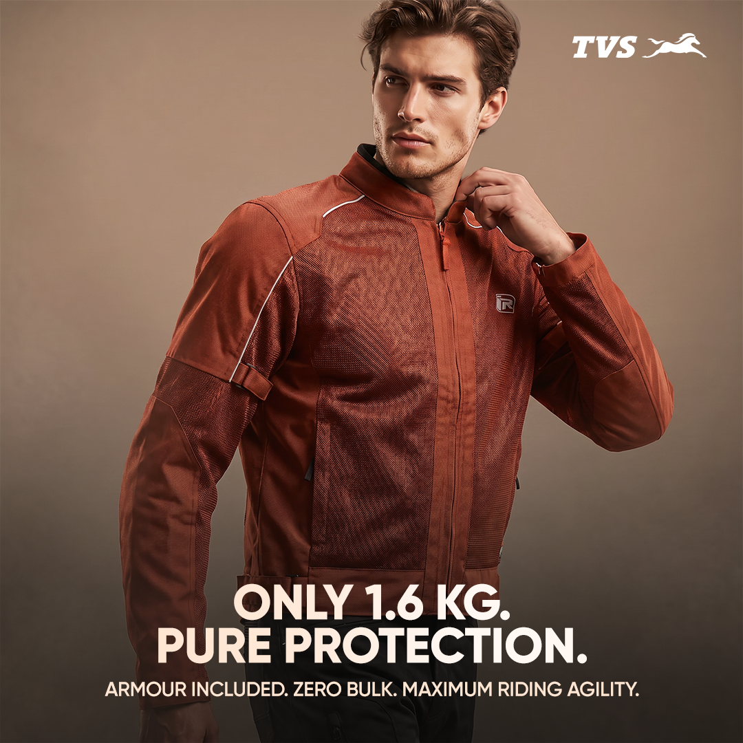 TVS Ronin Edition Mesh Riding Jacket for Men | 1.6 Kg Bike Riding Jacket with CE Level 2 Lightweight Back, Sholuder and Elbow Armours, 600D Protection, Lightweight Summer Motorcycle Jacket for Touring, City Riding, Biker Gear for Men